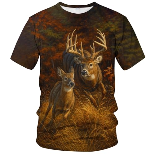 QTAGTESS Whitetail Deer T-Shirt for Men & Women Buck Hunting Tee Shirt Hunting Season Apparel,Brown,L