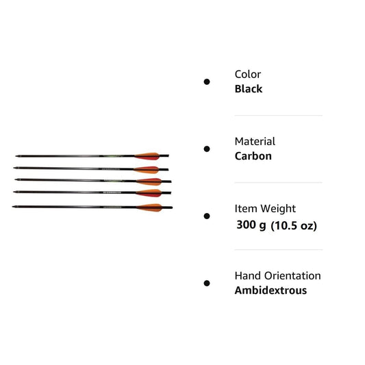 Barnett Outdoors Headhunter 20" Carbon Crossbow Arrows 5-Pack, Lightweight Hunting Bolts with Half-Moon Nock and Field Points Included