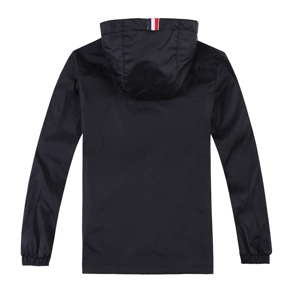 Jingle Bongala Boys Girls Lightweight Breathable Raincoat Waterproof Hooded Rain Jacket Windbreaker Easy to Fold-Black-160