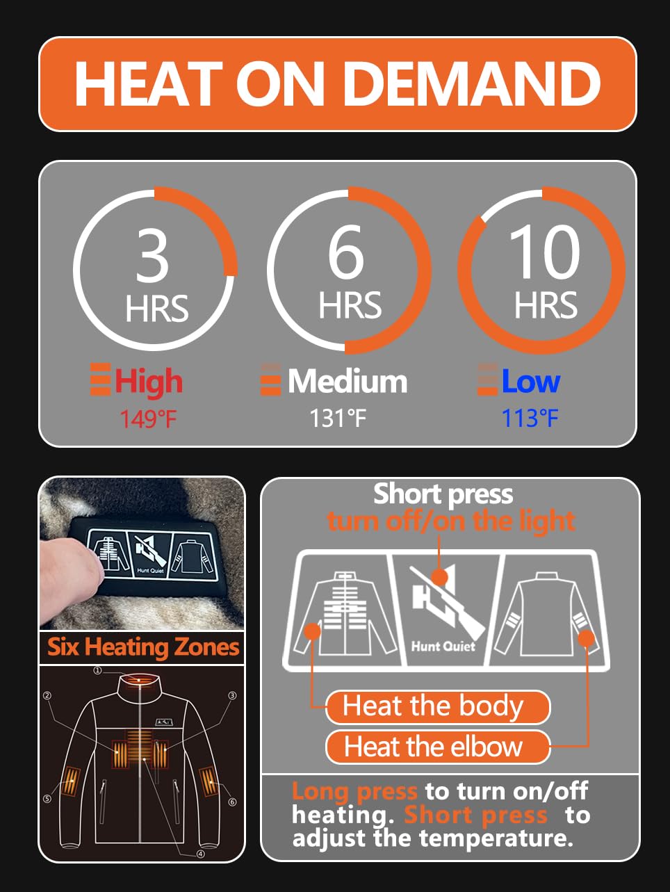 Hunt Quiet Men’s Heated Jacket Fleece with Power Bank, Rechargeable Coat for Hunting (Next Camo G2, Size M)