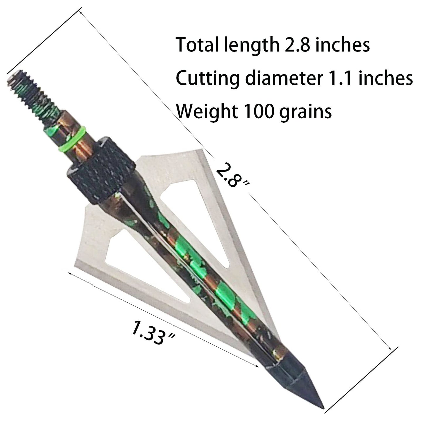 LeeMui Hunting Broadheads 12PK 100 Grains Screw-in Arrow Archery 3 Blades Hunting Heads Arrow Tips Compatible with Crossbow and Compound Bow + 1 PK Broadhead Storage Case (Camouflage Emerald-12Set)