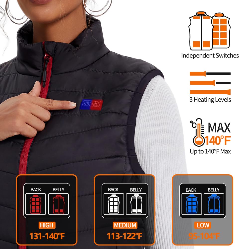 Seenew Heated Vest for Women with 10000mah Battery Pack,Electric Womens Heating Vest with 3 Heating Levels,13 Heating Zones(M)