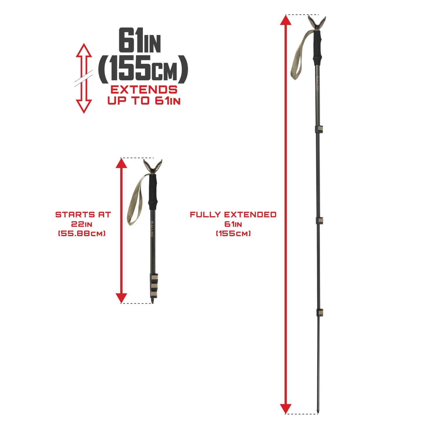 Allen Company Monopod Shooting Stick and Gun Rest - Versatile Hunting Accessories with Adjustable Height - Aluminium,Black