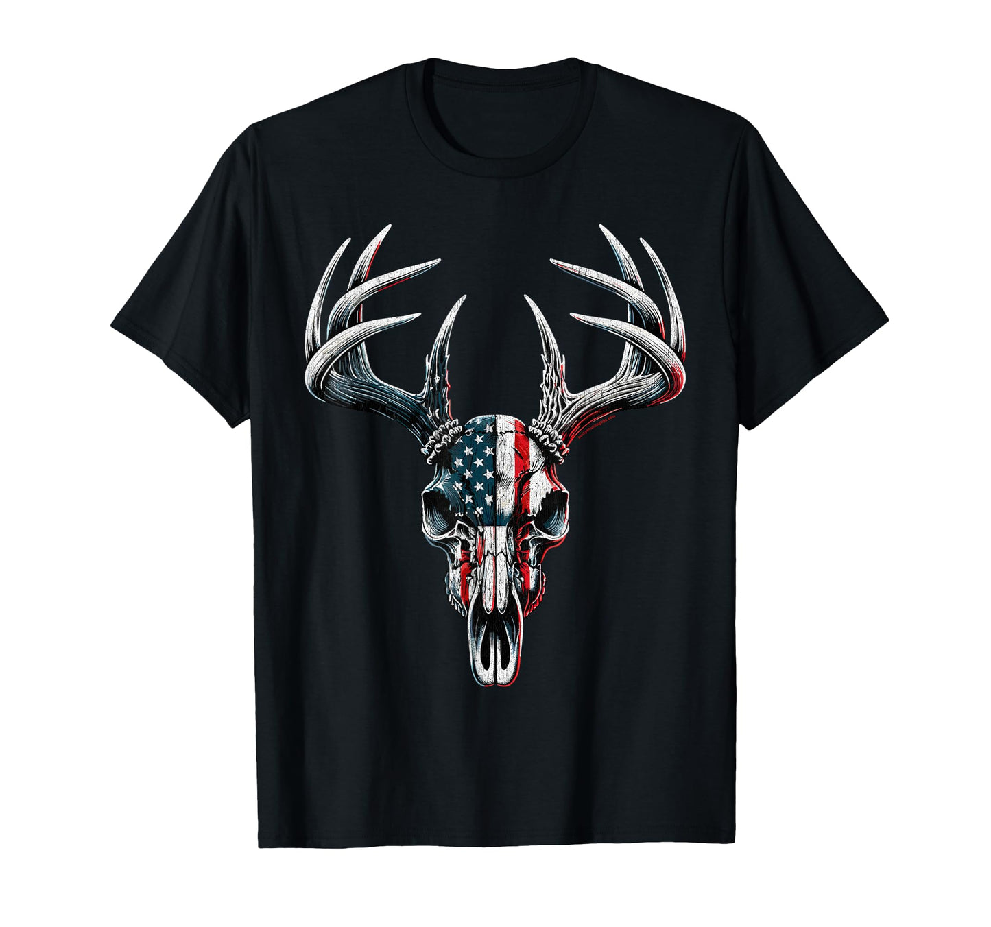 Whitetail Deer Hunting - American Flag on Buck Skull T-Shirt