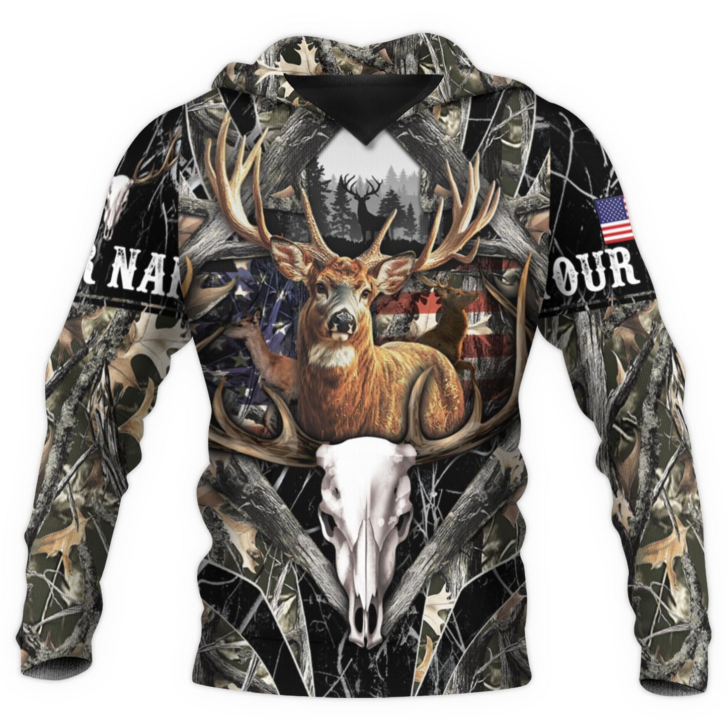 ENCYCOM Custom Color Deer Hunting Hoodie - 3D Deer Hunting Sweatshirt For Men Women, Camo Hooded Jacket S-5XL (Deer Skull Camo)