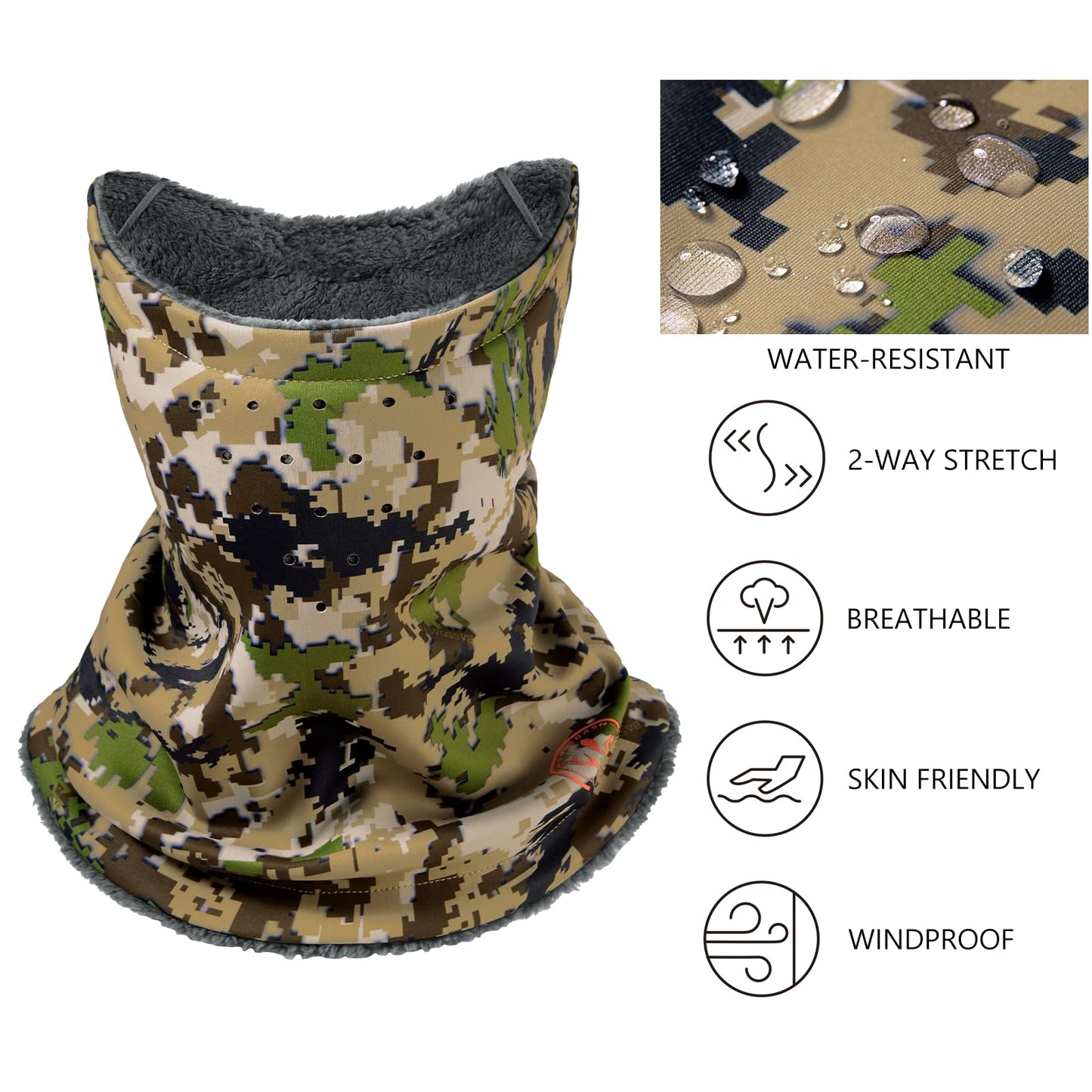 BASSDASH Unisex Winter Neck Gaiter Warmer Insulated Fleece Hunting Face Mask Water Resistant for Fishing Hiking Skiing