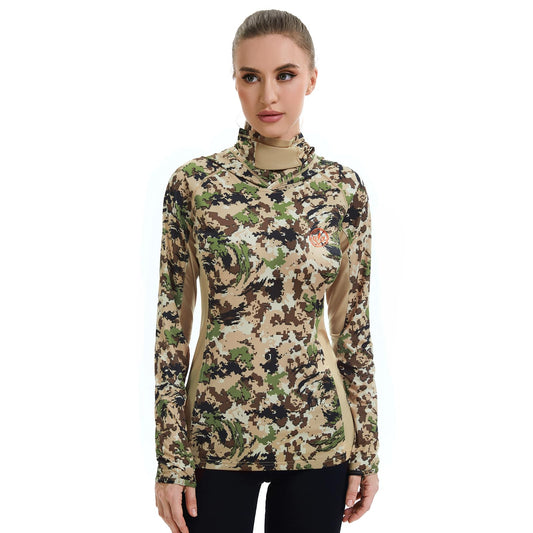 BASSDASH Women's UPF 50+ Camo Hunting Hoodie with Neck Gaiter Breathable Performance Long Sleeve Fishing Hooded Tee FS03W