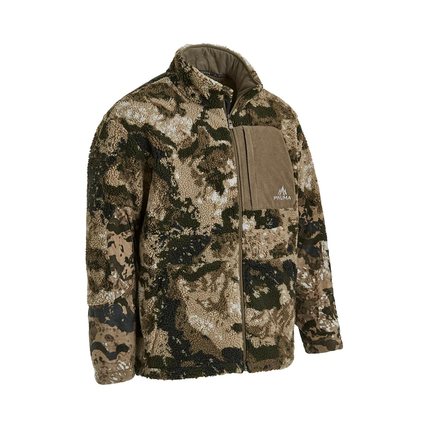Pnuma Outdoors Highpoint Jacket, Caza Camo, Berber Fleece, Wind Block, Polygiene OdorCrunch, DWR Finish (HP-JK-OV)