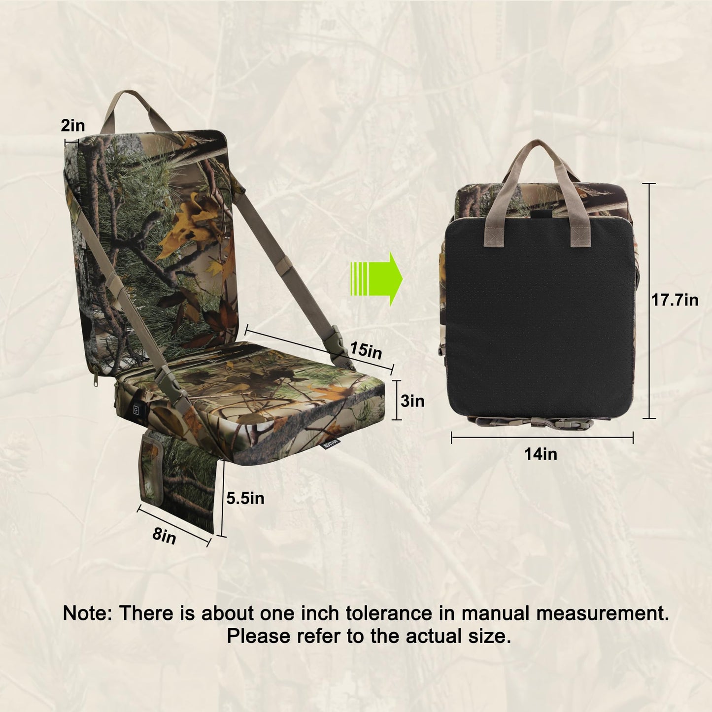 MDSTOP Heated Hunting Seat Cushion with Backrest, Adjustable Hunting Seat for Tree Stand & Ladder Stand, Portable Seat Pads for Hunting,Ice Fishing,Hiking,Camping (Battery not Included) (Camouflage)