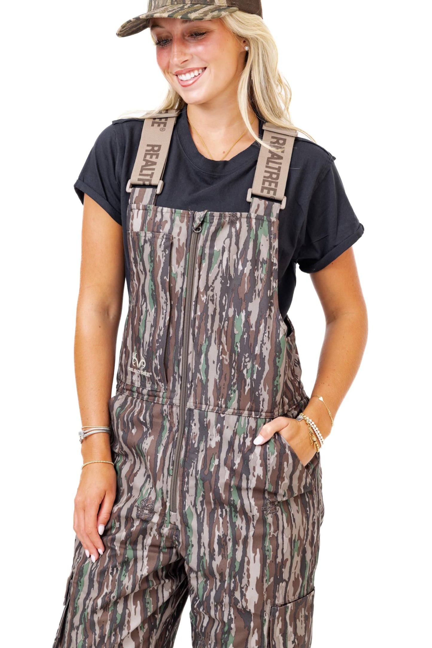 Realtree Women's Camo Hunting Insulated Windproof Breathable Midweight Super Warm Bibs Coveralls (US, Alpha, Large, Regular, Regular, Original Camo)