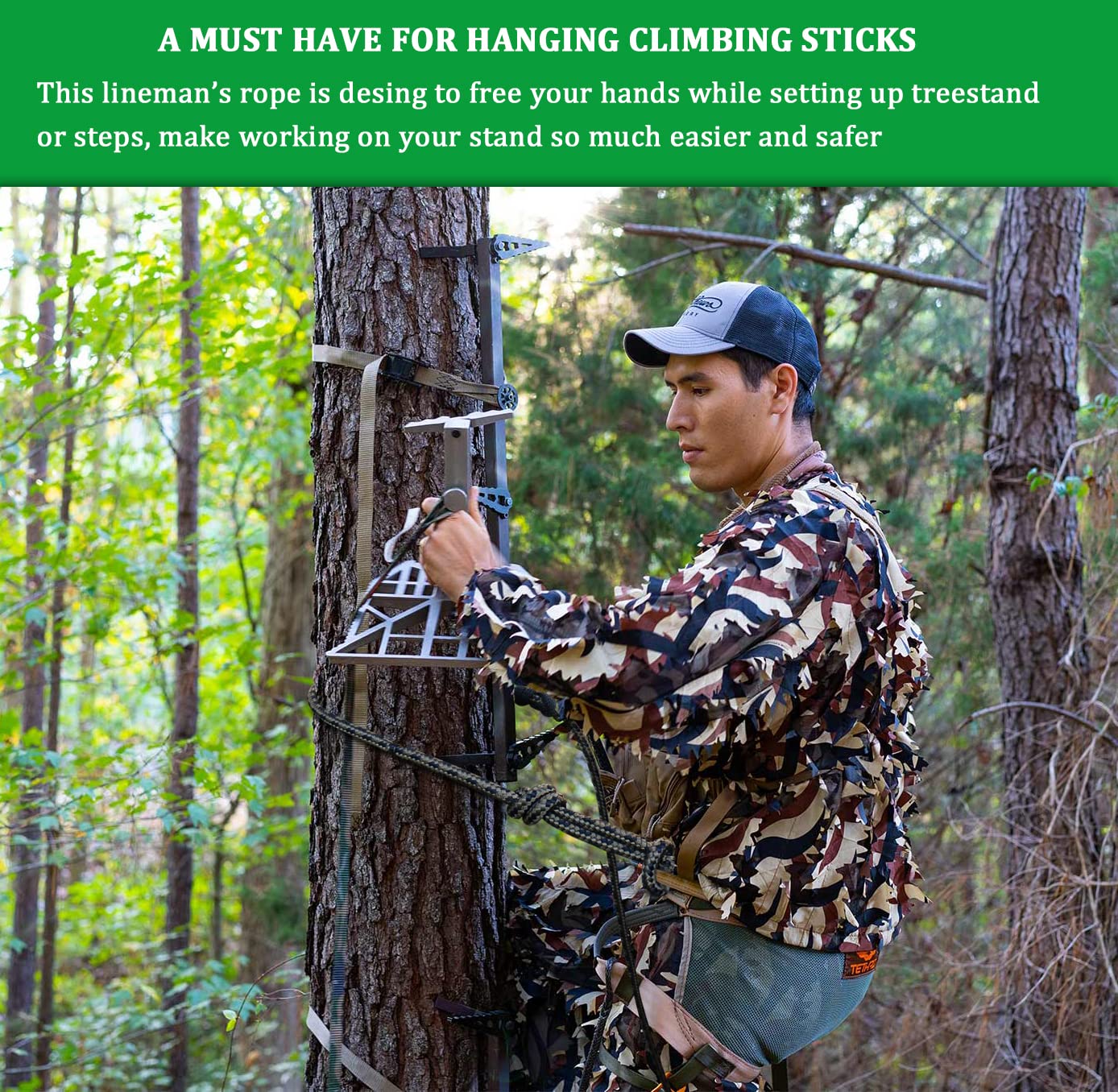 Huntury 3Pcs Treestand Safety Rope, Linemans Ropes for Hunting, Tree Stand Safety Line, Tree Tether Ropes, Life Lines for Tree Stands Hunting(10 feet)