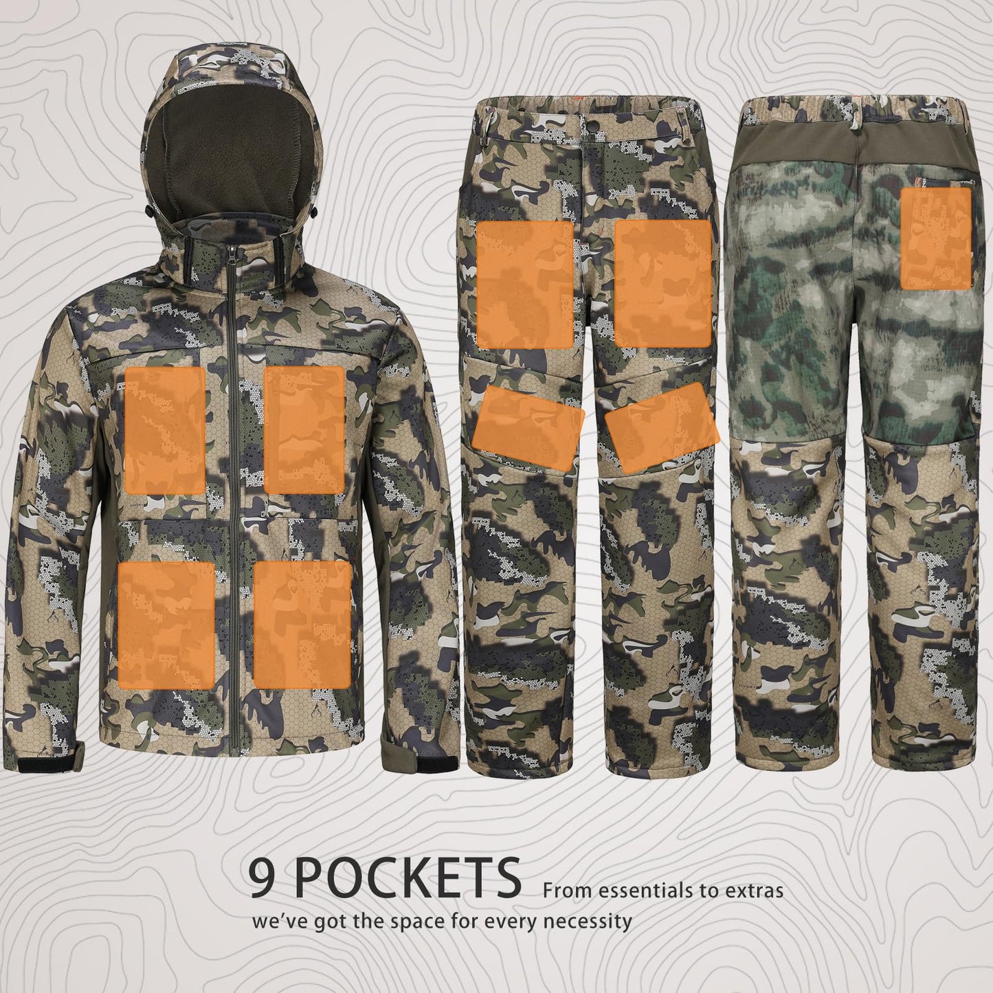 UIIHUNT Hunting Clothes for Men with Fleece Lining: Safety Strap Compatible Water Resistant Silent Hunting Jacket and Pants