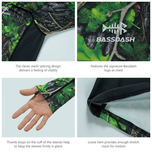 BASSDASH Men's Hunting Camo Performance Long Sleeve Shirt Fishing UPF50+ FS13M