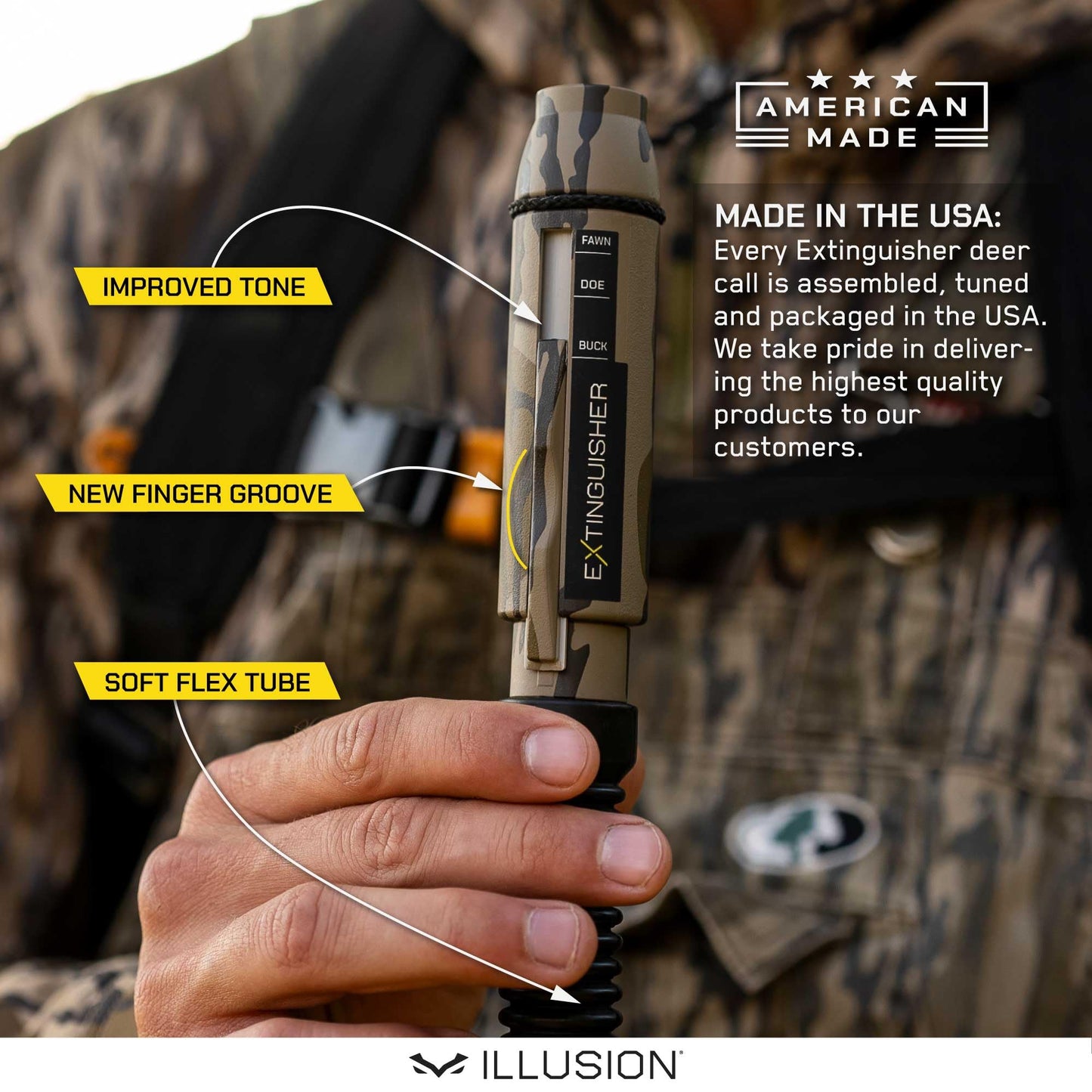 Extinguisher 2.0 Deer Call by Illusion | Grunt Tube | Buck, Doe, Fawn | Adjustable 10-in-1 Call | Color (MossyOak/Gray) | Freeze Resistant