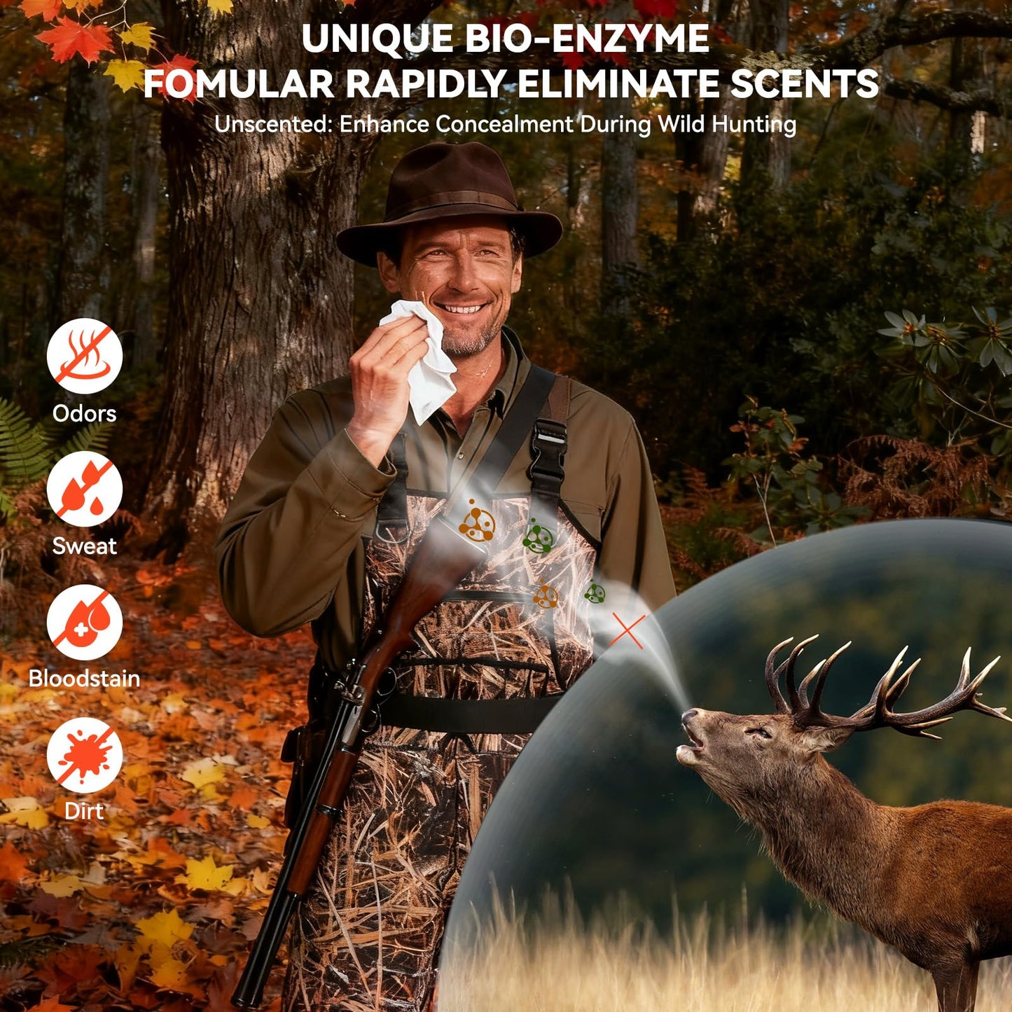 GearOZ Scent Elimination Field Wet Wipe for Hunting, Unscented Moist Field Wipe for Reducing Human Odor/Field Dressing Cleaning, Alcohol-Free (24 Sheet)