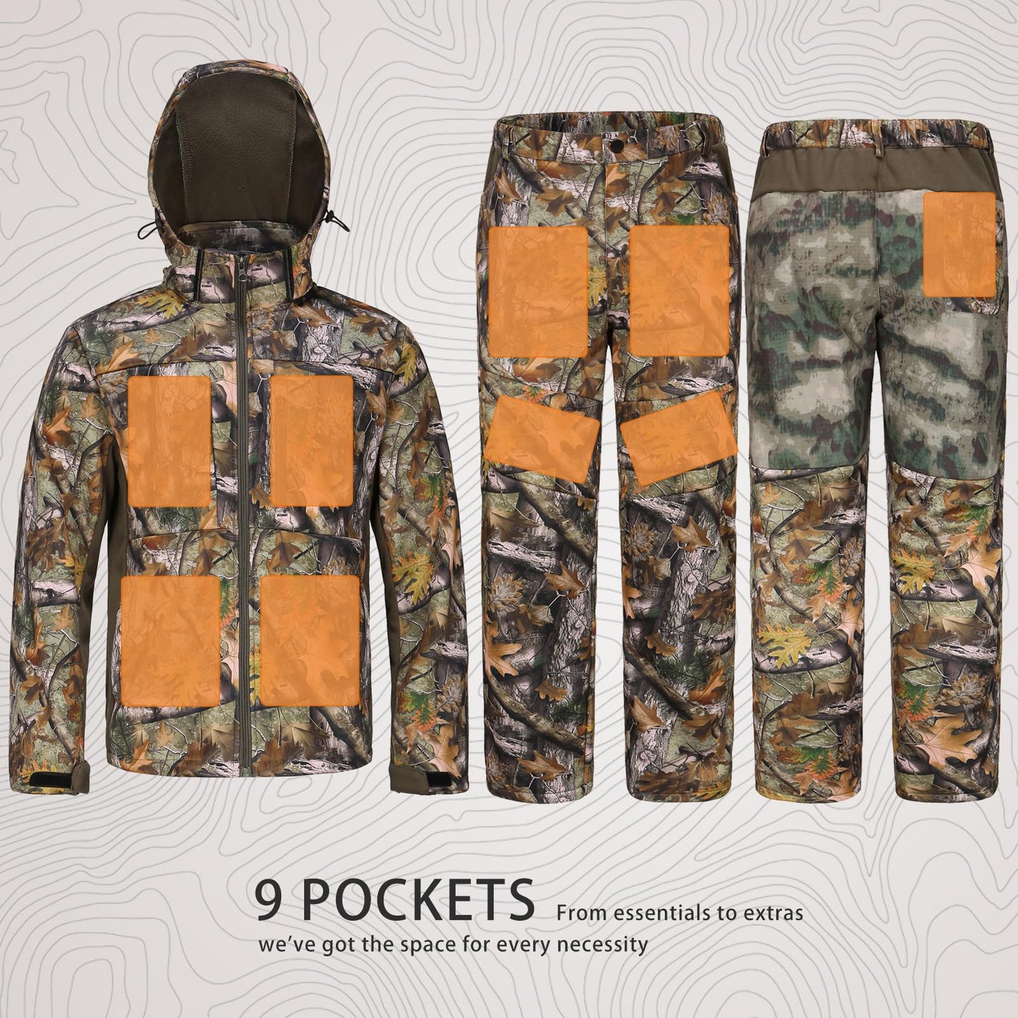 UIIHUNT Hunting Clothes for Men with Fleece Lining: Safety Strap Compatible Water Resistant Silent Hunting Jacket and Pants