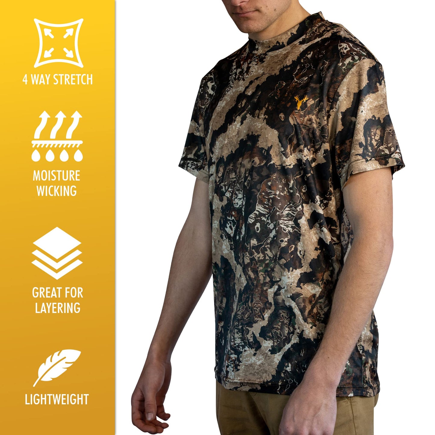 HOT SHOT Men’s Camo Hunting Short Sleeve Shirt – Quick Dry Performance Shirt - Veil Whitetail, Large
