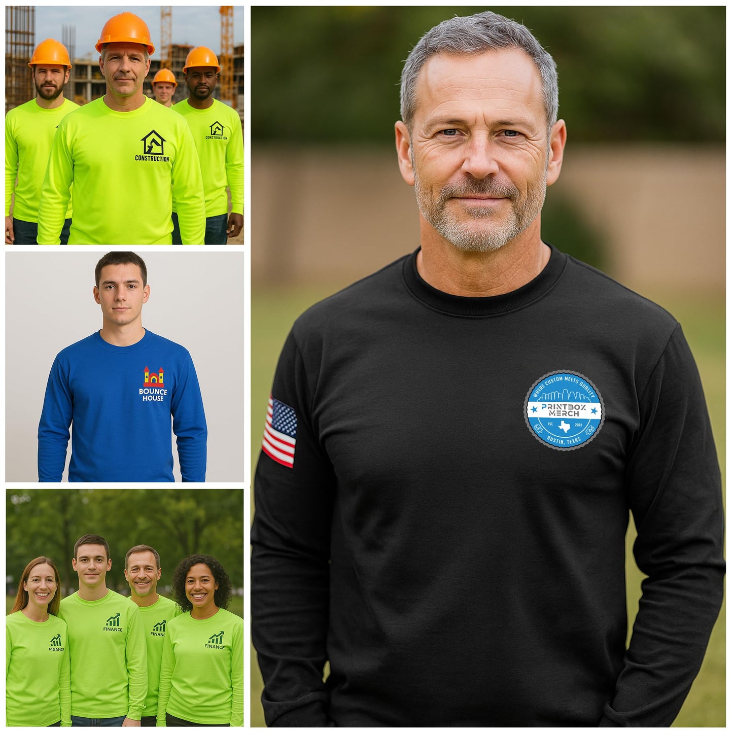 Custom Shirts for Men Women, Long Sleeve with Cuffs, Heavy Cotton Customize T-Shirt for Workwear Promo Construction (Large, Black)