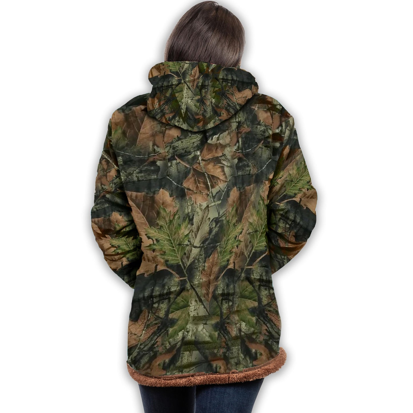 TrailCrest Camo Ladies Smart Plush Sherpa Lined Hooded Sweater Jacket, Zip Up Classic Camo Jacket for Women - Camouflage, L