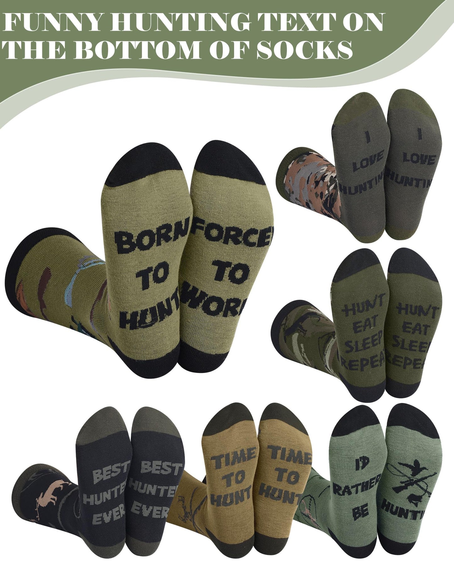 Eurzom 6 Pairs Funny Hunting Socks for Men Hunters Novelty Cotton Crew Socks Birthday Xmas Gift Accessories for Hunting Lover(Classic Color)