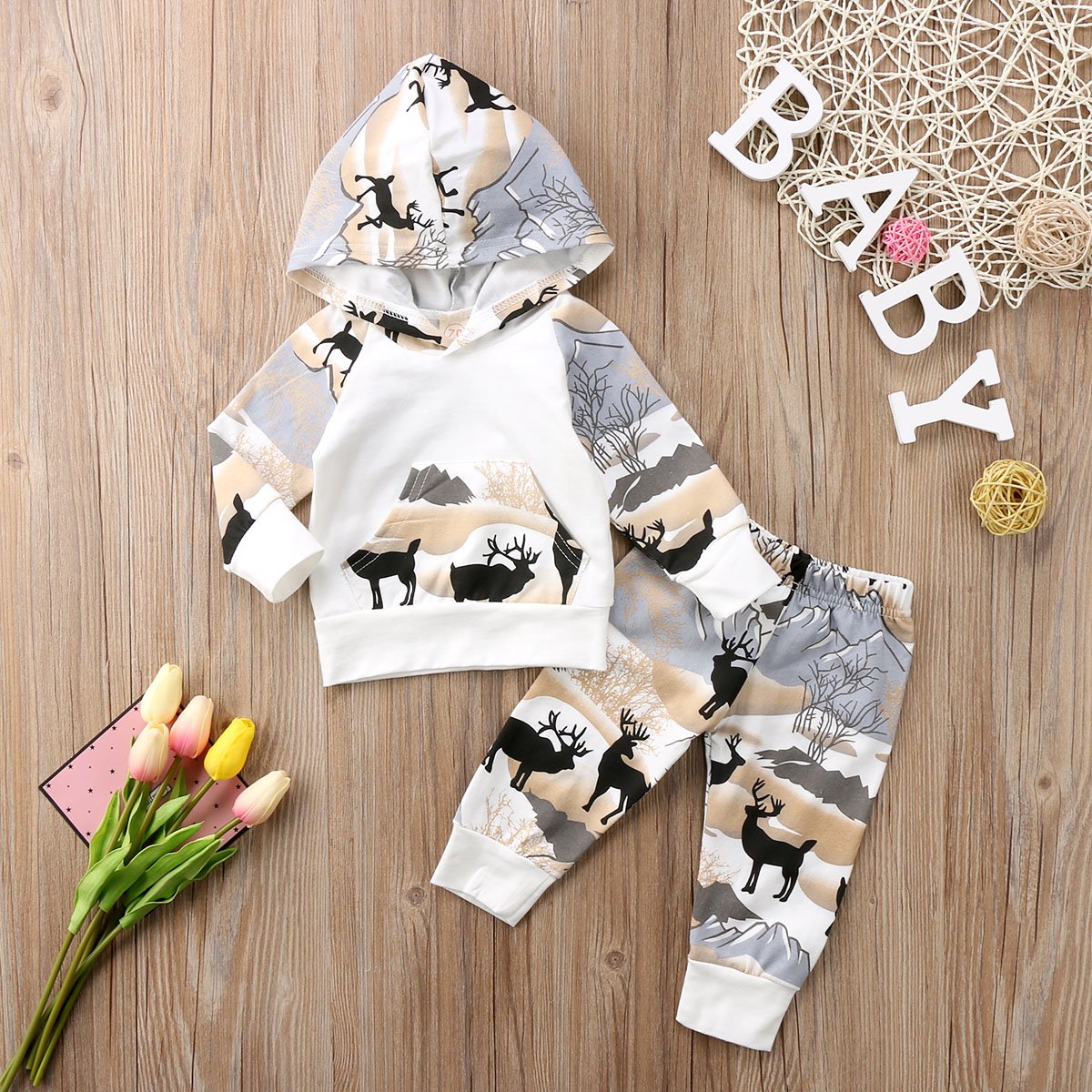 CIYCUIT Baby Boy Deer Outfit Clothes Toddler Infant Winter Hoodie Pants Set 18-24 Months