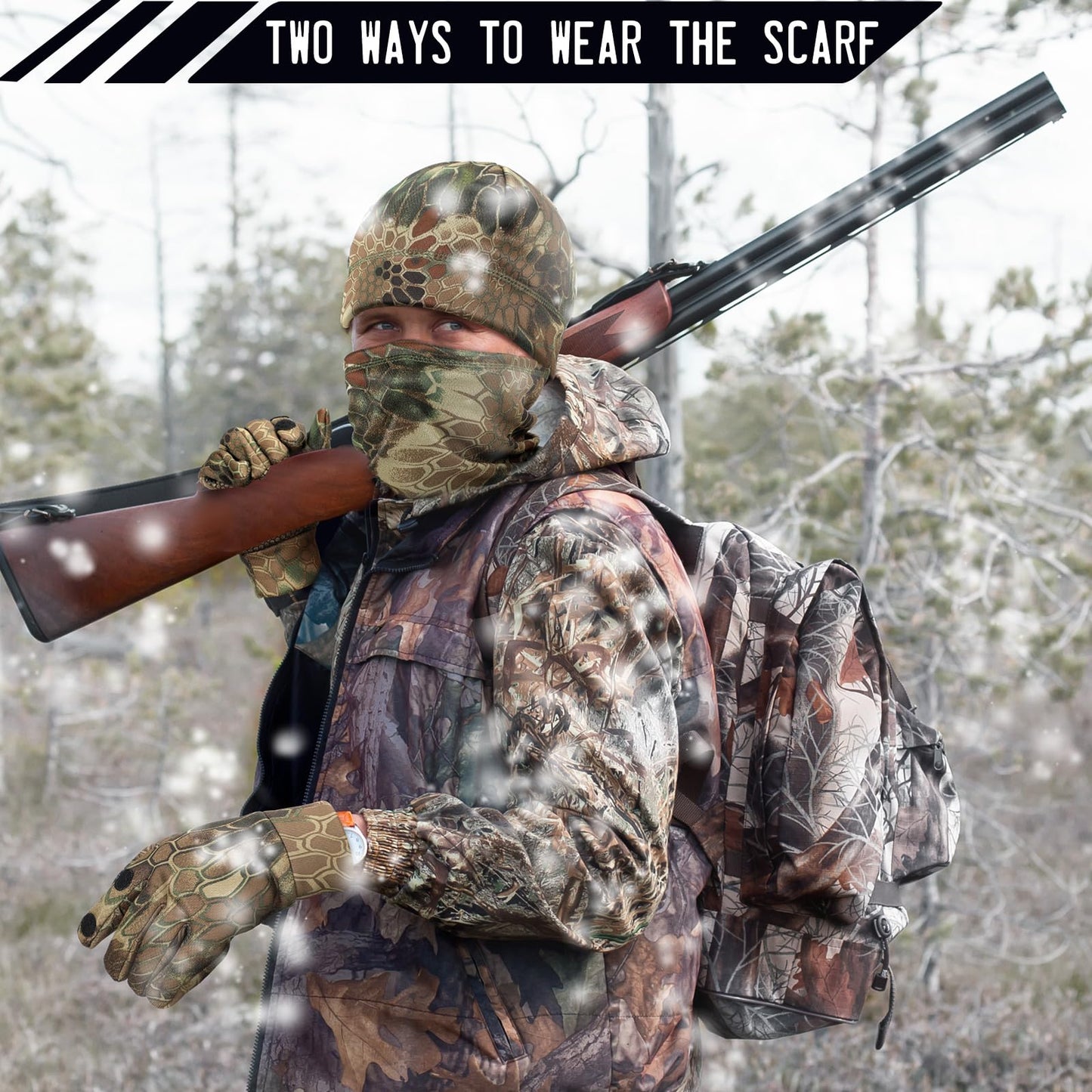 Janmercy 3 Pcs Camouflage Hunting Gloves Beanie and Scarf Set for Men Women Cold Weather Hunting Accessories(Classic Color,Camo)