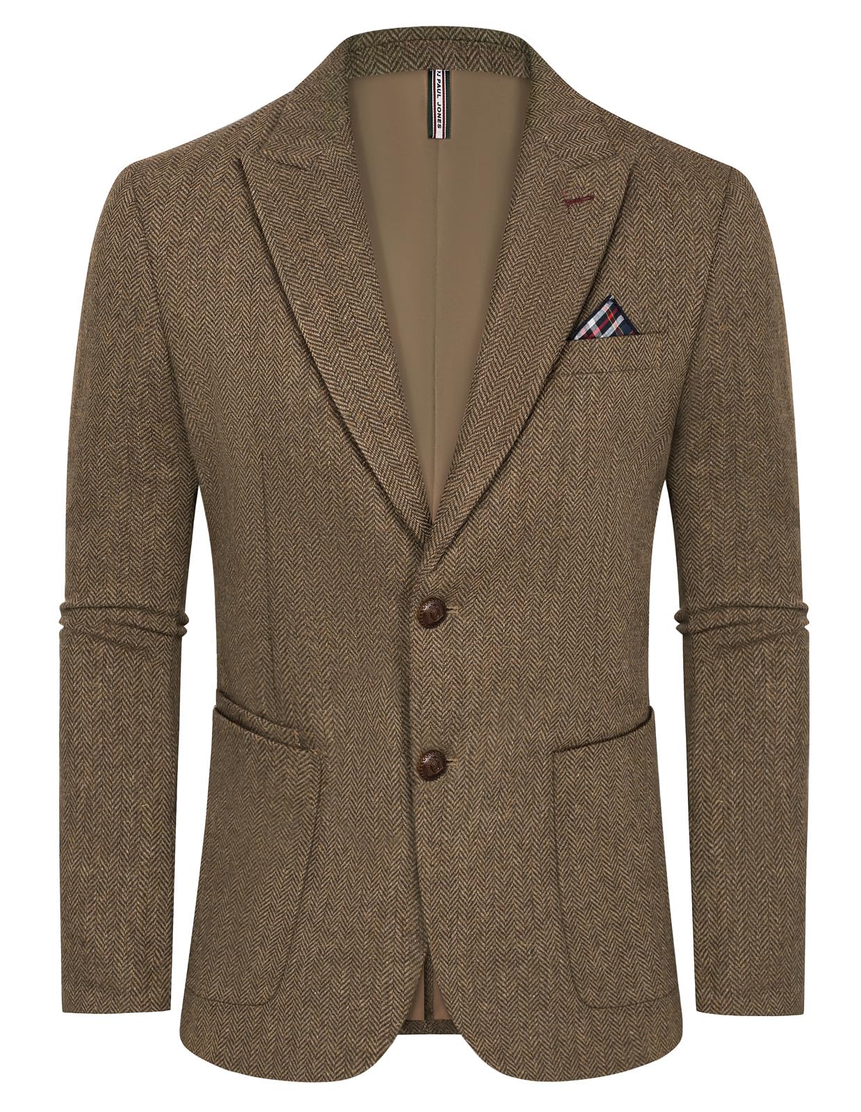 PJ PAUL JONES Mens Sport Coats and Blazers British Wool Blend Sport Coat Tweed Herringbone Blazer for Wedding L Coffee