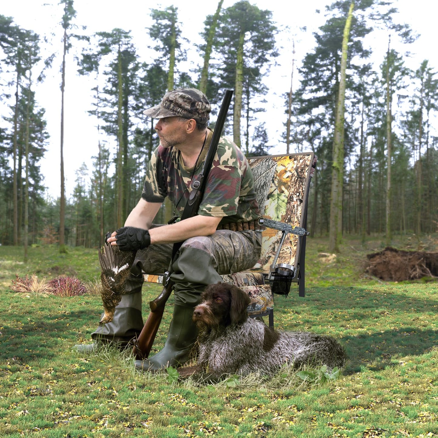 DLPJEOCR Hunting Blind Chair with Detachable Seat Cover and Heater, 360 Degree Silent Swivel Hunting Chair with Armrest Cuphold for Camping Fishing Shooting Bench,Heigh Adjustbale and Portable.