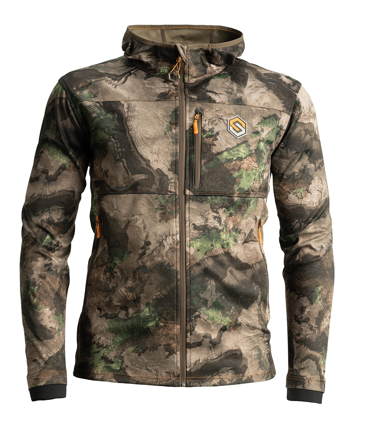 ScentLok Silentshell Camo Hooded Hunting Jacket for Men Lightweight Whitetail Gear (Mossy Oak Country Terra Outland, Large)