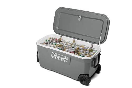 Coleman Classic Series Insulated Portable Rolling Cooler with Wheels, Leak-Resistant Outdoor Hard Cooler Keeps Ice up to 5 Days, 100-Quart