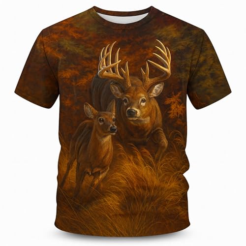 QTAGTESS Whitetail Deer T-Shirt for Men & Women Buck Hunting Tee Shirt Hunting Season Apparel,Brown,L