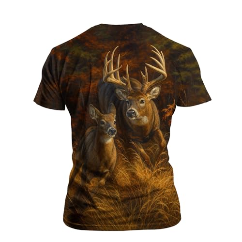 QTAGTESS Whitetail Deer T-Shirt for Men & Women Buck Hunting Tee Shirt Hunting Season Apparel,Brown,L