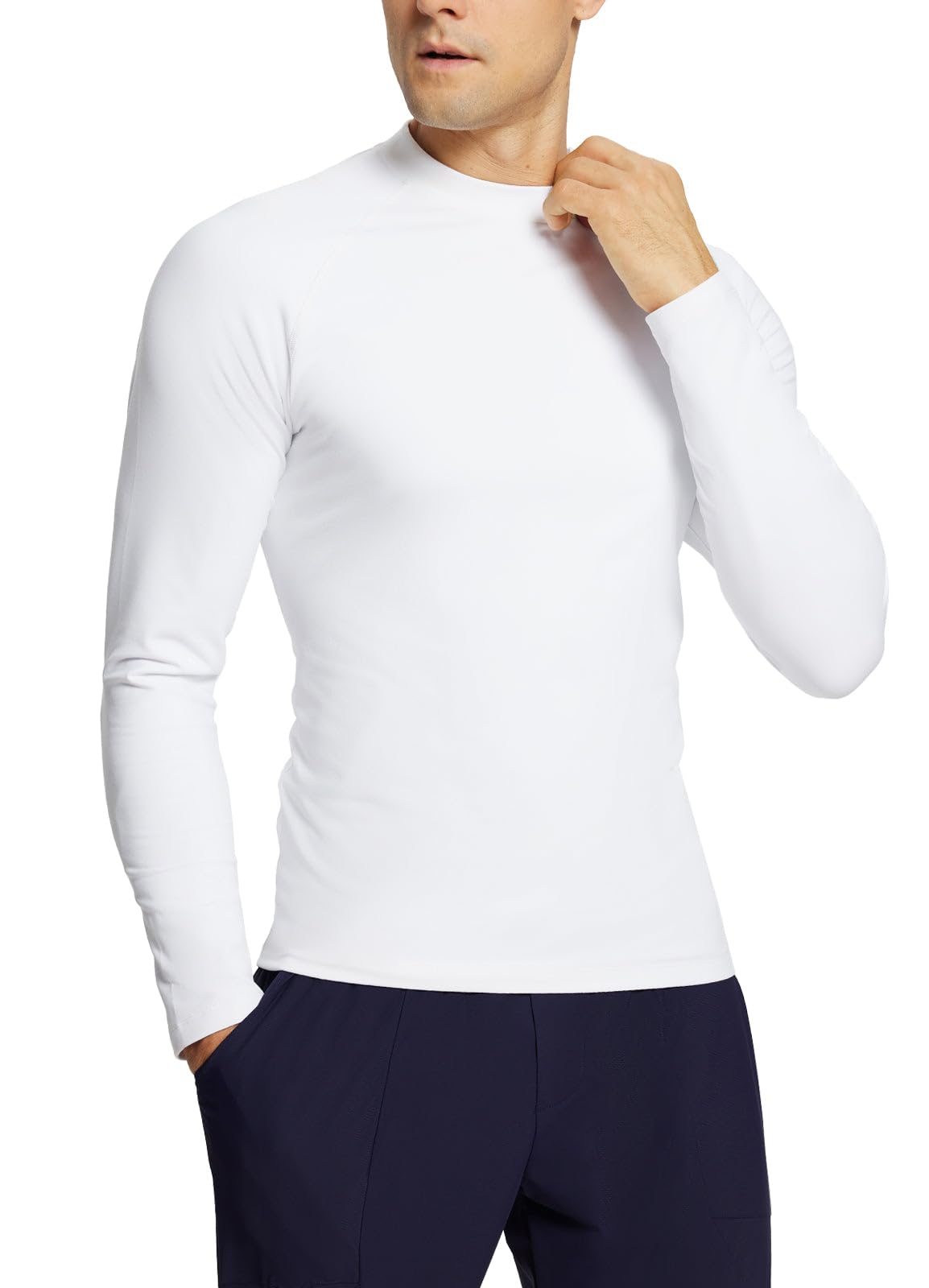 baleaf Men's Fleece Thermal Long Sleeve Shirt Cold Weather Workout Tops Moisture Wicking Running Shirt White L