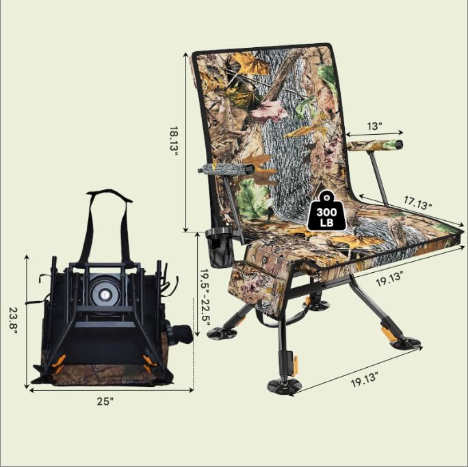 DLPJEOCR Hunting Blind Chair with Detachable Seat Cover and Heater, 360 Degree Silent Swivel Hunting Chair with Armrest Cuphold for Camping Fishing Shooting Bench,Heigh Adjustbale and Portable.
