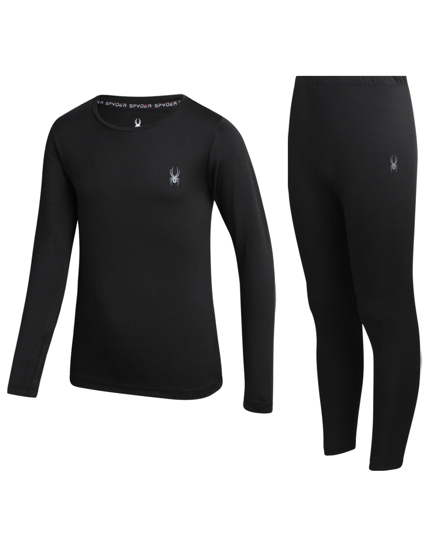 Spyder Kids Thermal Underwear Set - 2 Piece Moisture Wicking Insulated Base Layer - Breathable Long Johns for Boys and Girls, Size 12-14, Black