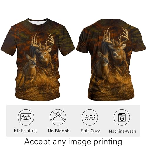 QTAGTESS Whitetail Deer T-Shirt for Men & Women Buck Hunting Tee Shirt Hunting Season Apparel,Brown,L