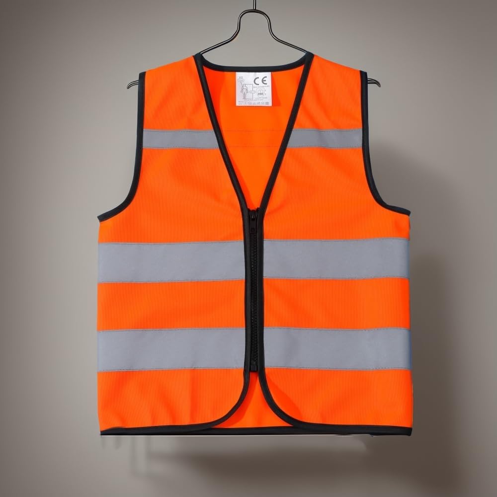 IDOU High Visibility Kids Safety Vest,Toddler Safety Vest,Reflective Vest Kids,Toddler Construction Vest For Cycling &Running,Orange XS/Zipper