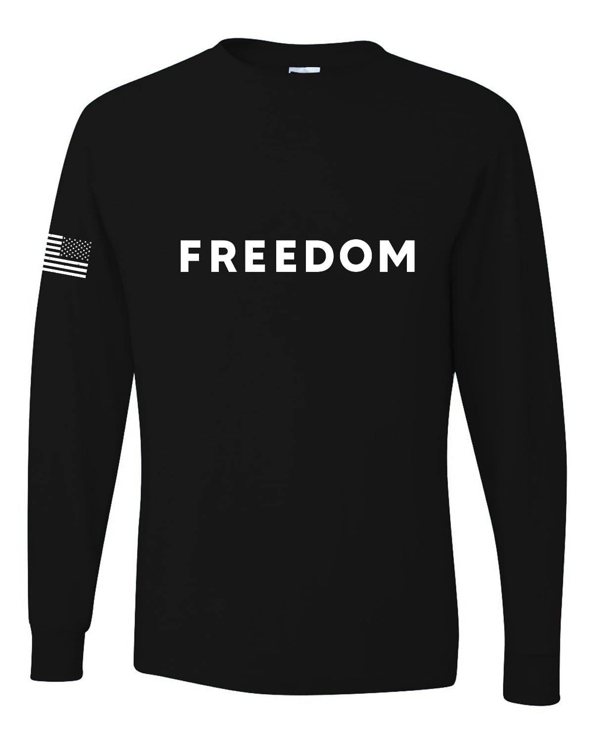 Freedom Shirt – Simple Freedom Text T Shirt for Men & Women Patriotic American Pride USA Flag Mens Long Sleeve Shirt, Black, Large