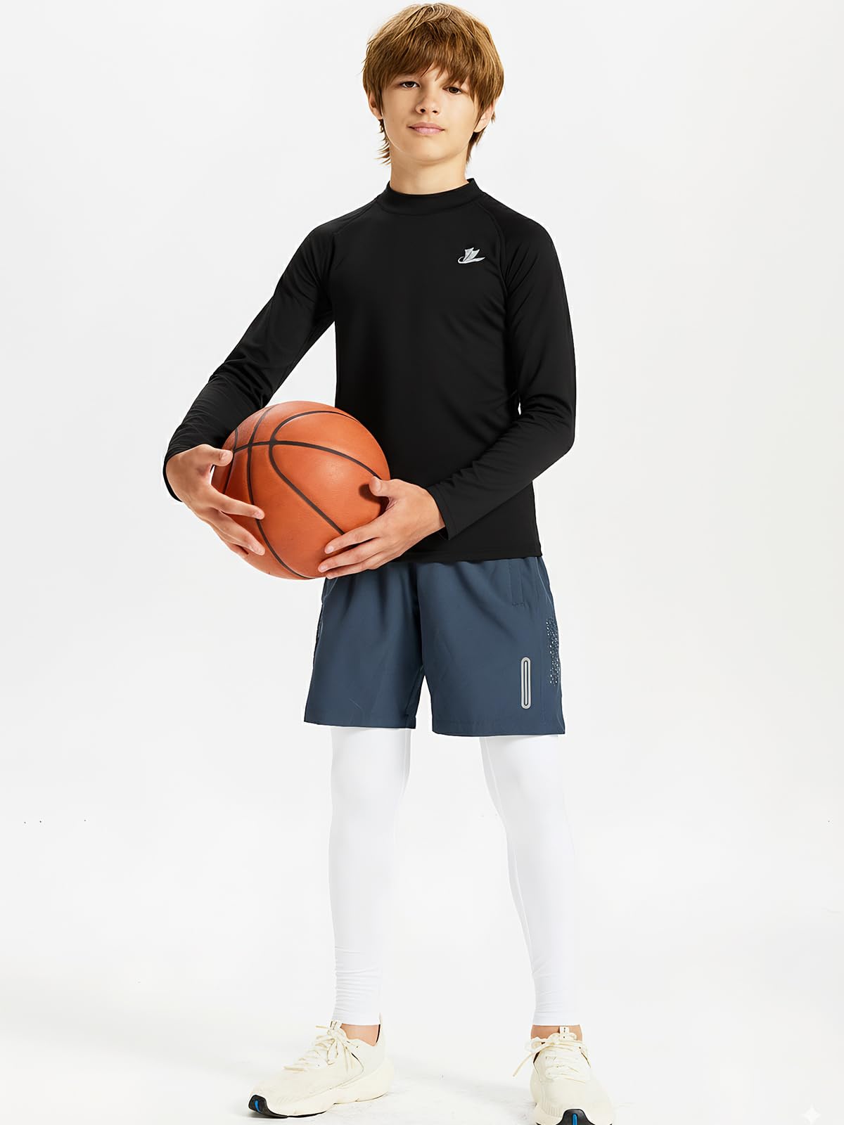 DEVOROPA Youth Boys Compression Thermal Shirts Long Sleeve Undershirt Fleece Baselayer Mock Top Black L