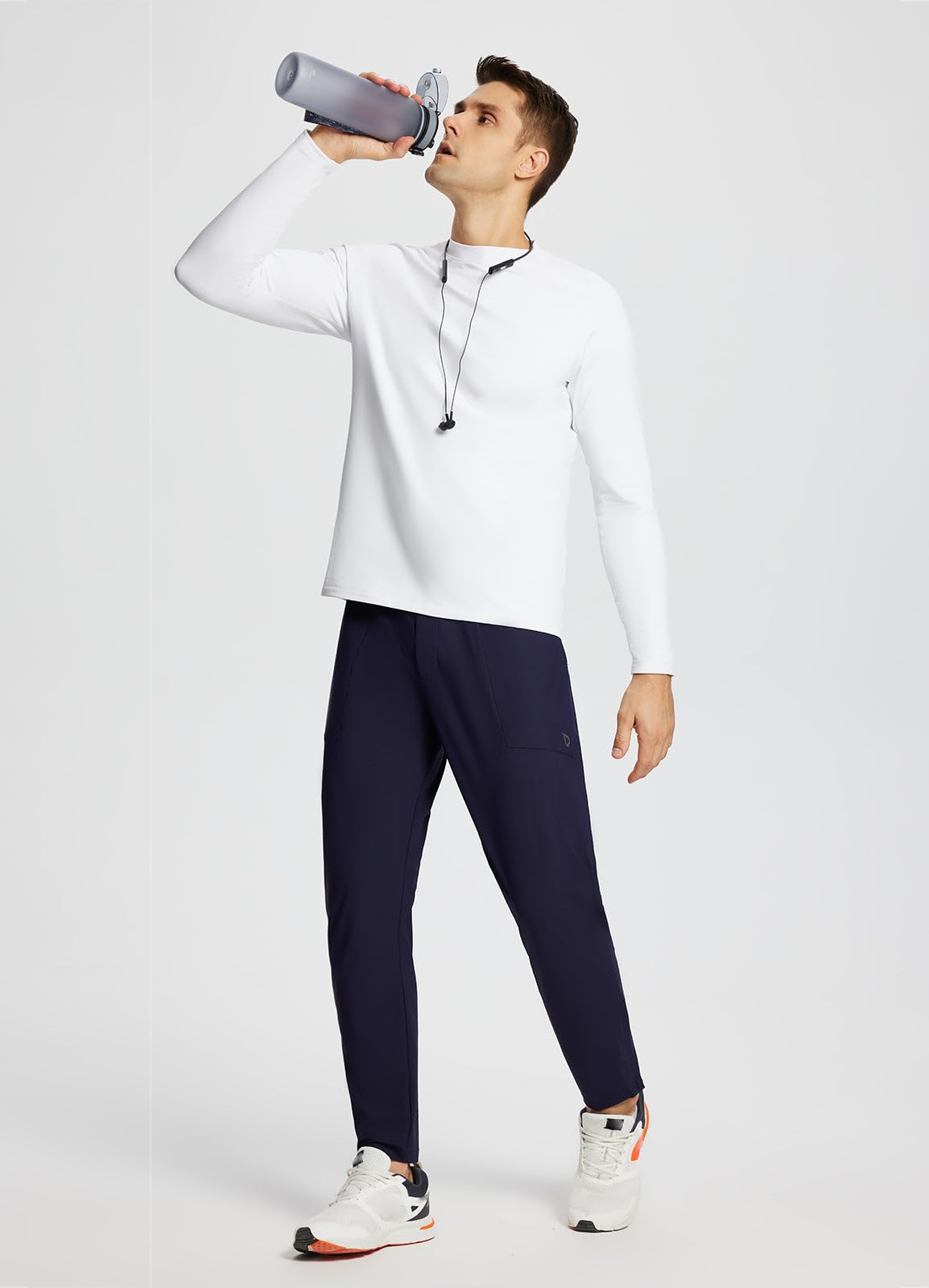 baleaf Men's Fleece Thermal Long Sleeve Shirt Cold Weather Workout Tops Moisture Wicking Running Shirt White L