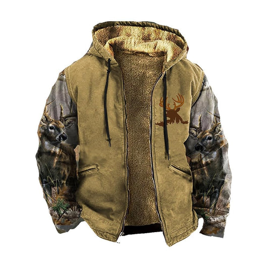 Qhecomce Camouflage Elk Print Deer Hunting Clothes For Men Hunting Jacket Deer Hoodies For Men
