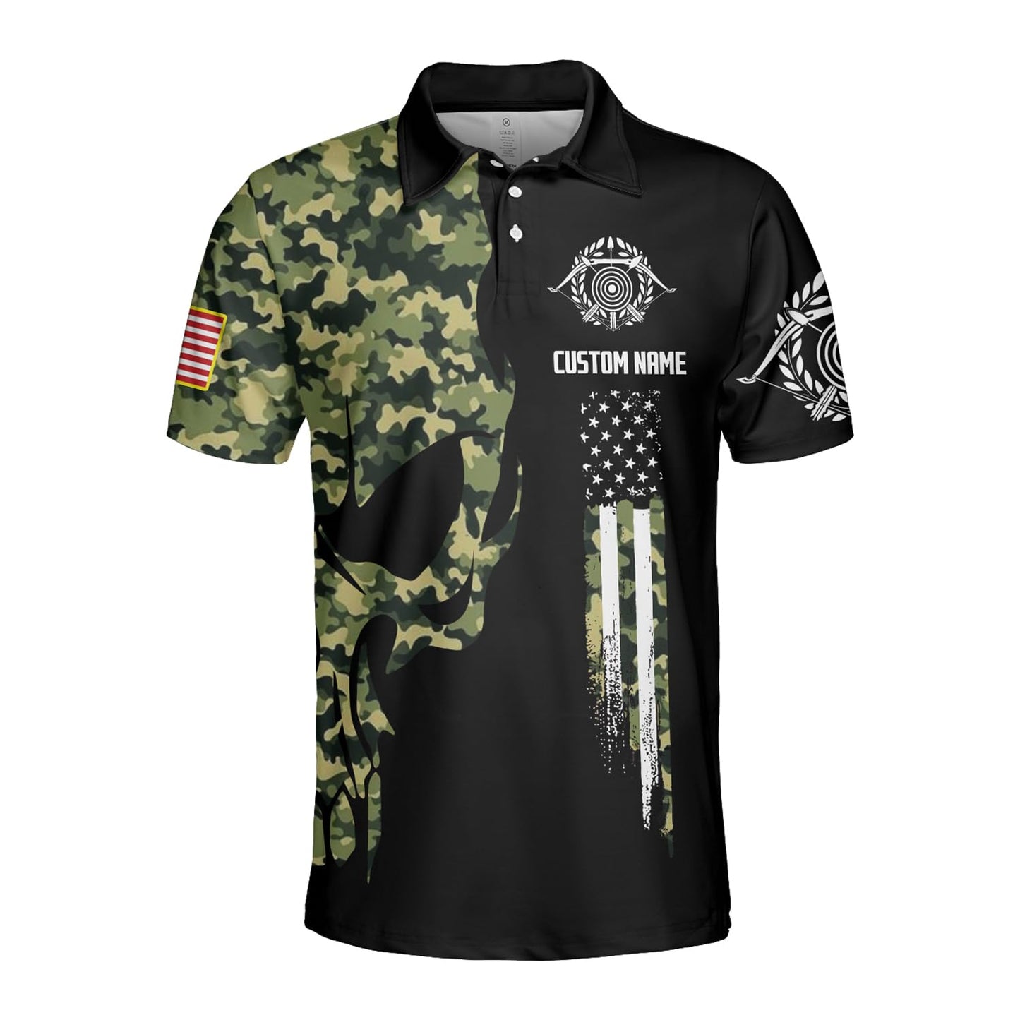 Custom Skull Camo Bowhunting Bow Archery Shirt, Personalized Name and Team Name Archery Jersey Shirt, Bow Hunting Archery Polo Shirts 3D