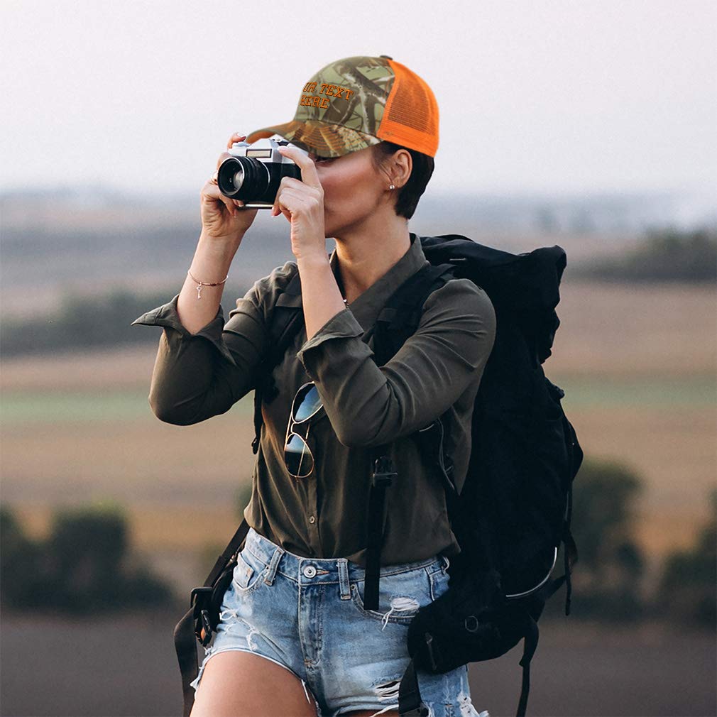 Personalize Your Custom Text On Camo Mesh Trucker Hat Cotton Neon Hunting Baseball Cap Strap Closure Orange Camo