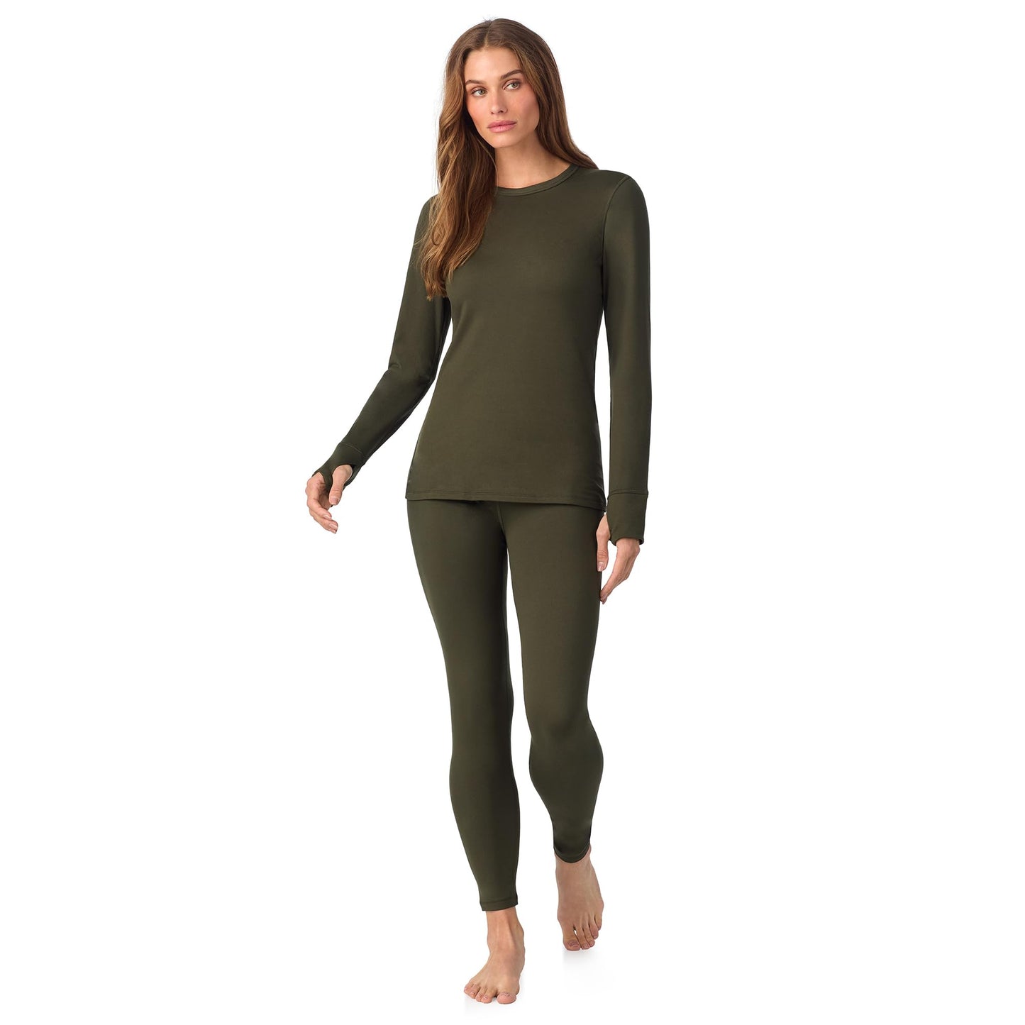 Cuddl Duds Thermal Underwear for Women - Women's Cold Weather Clothes Fleece Lined Thermal Long Johns - Winter Base Layer Clothing Thermal Shirt Top and Leggings Pants 2Pc Set for Women Hunter Green L