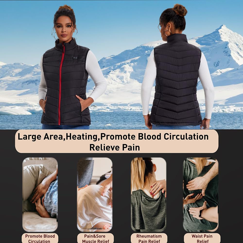 Seenew Heated Vest for Women with 10000mah Battery Pack,Electric Womens Heating Vest with 3 Heating Levels,13 Heating Zones(M)