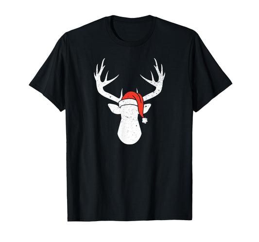 Deer With Santa Hat Christmas Pajama Hunting Gift T-Shirt