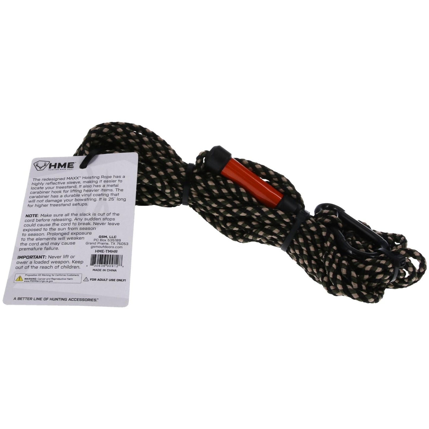 HME Maxx Hoist Rope (25 FT) - Reliable Sturdy Adjustable Easy-to-Install Hunting Gear Lift System with Highly Reflective Band