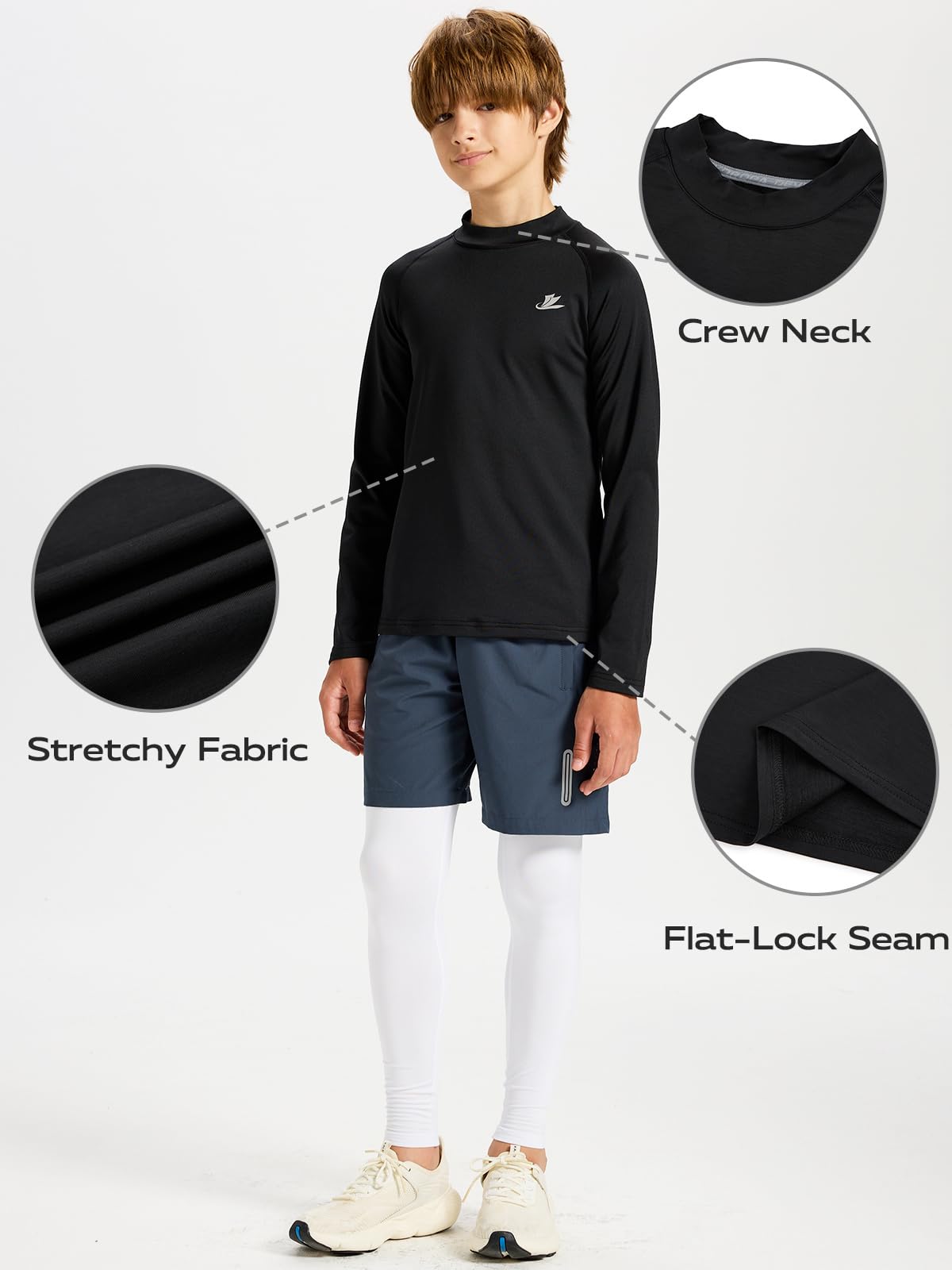 DEVOROPA Youth Boys Compression Thermal Shirts Long Sleeve Undershirt Fleece Baselayer Mock Top Black L