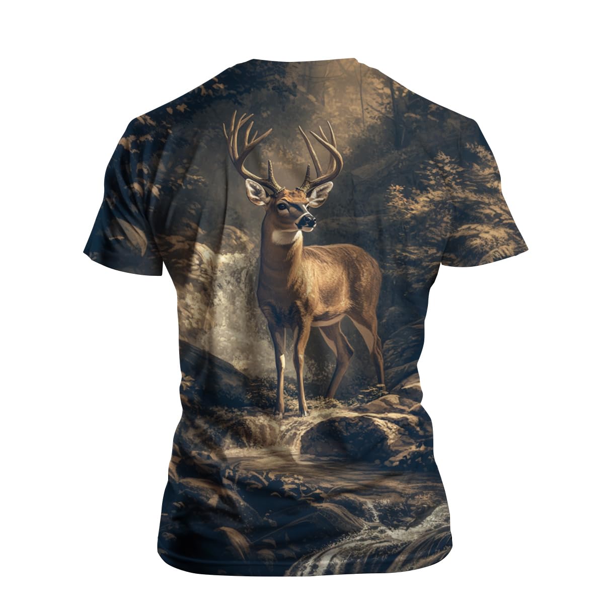 Rebaike Men's Deer Print T-Shirt Forest Buck Hunting Style Wildlife Tee Shirt,Grey,L