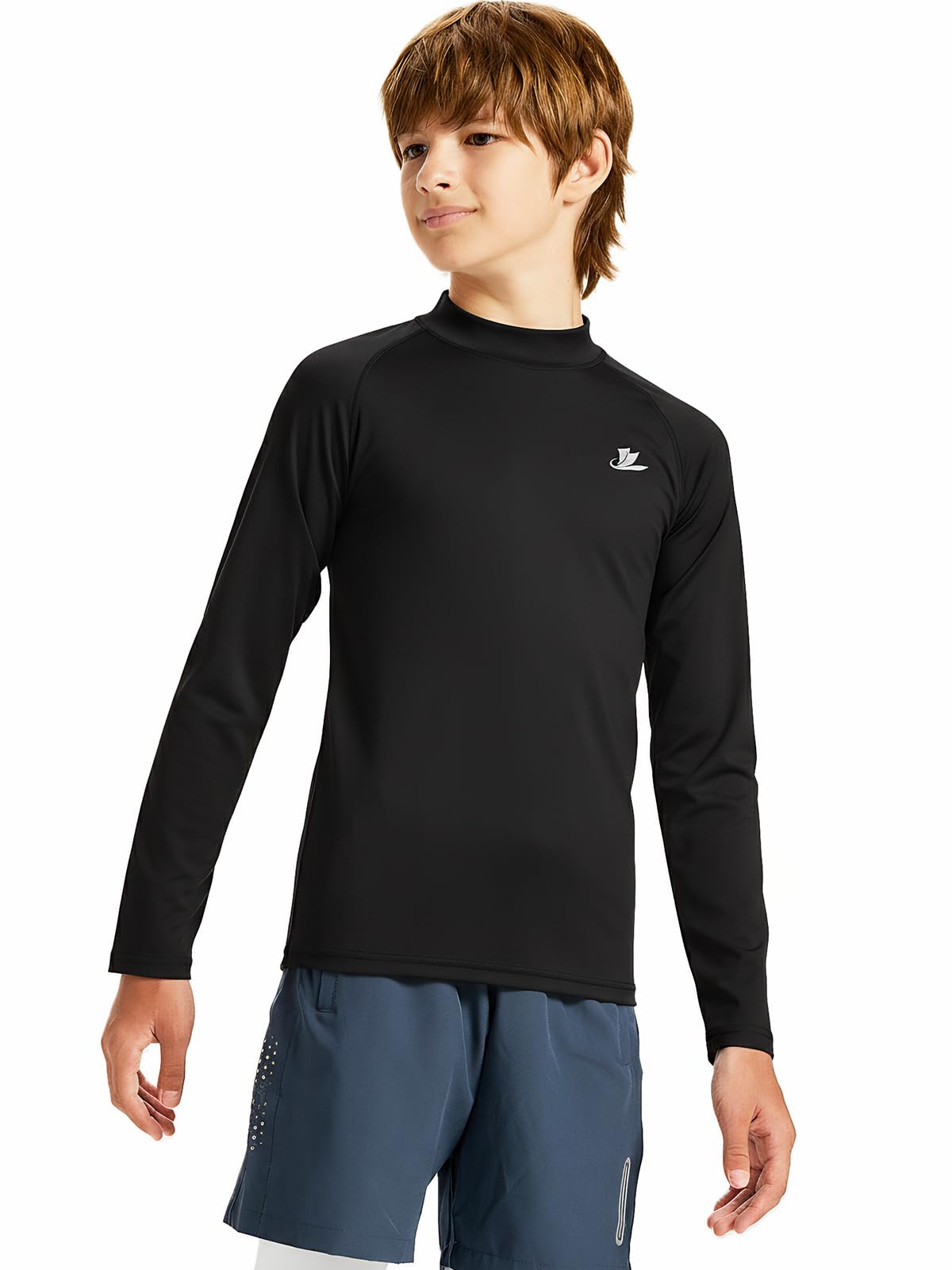 DEVOROPA Youth Boys Compression Thermal Shirts Long Sleeve Undershirt Fleece Baselayer Mock Top Black L